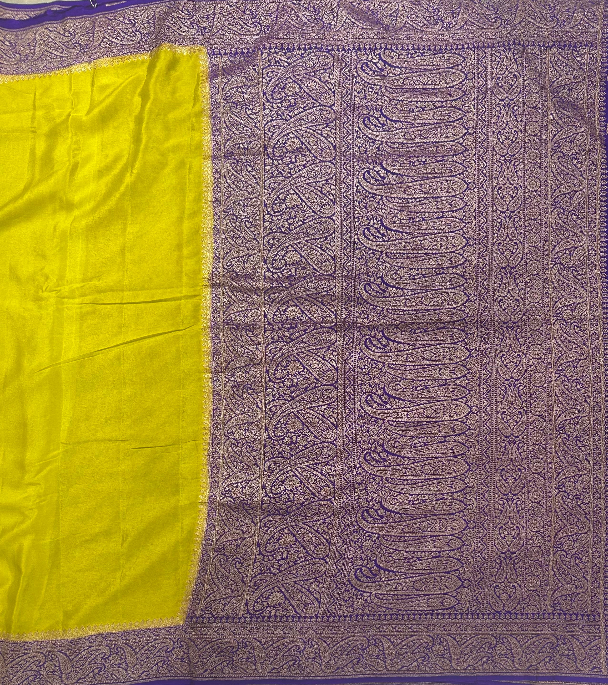 Neon green n purple pure Benarasi crepe 105 saree