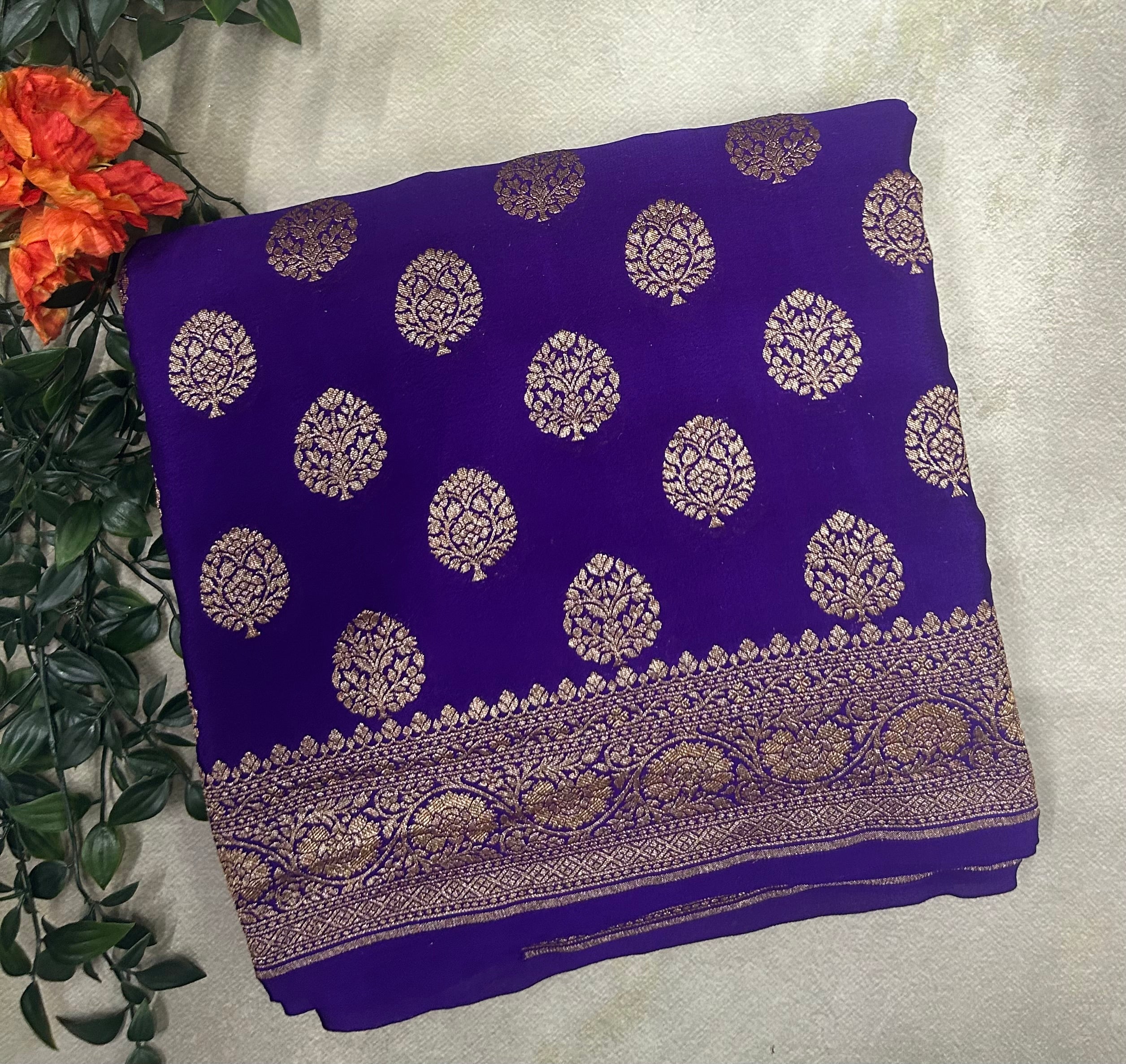Purple small n big butta pure benarasi crepe 103 saree