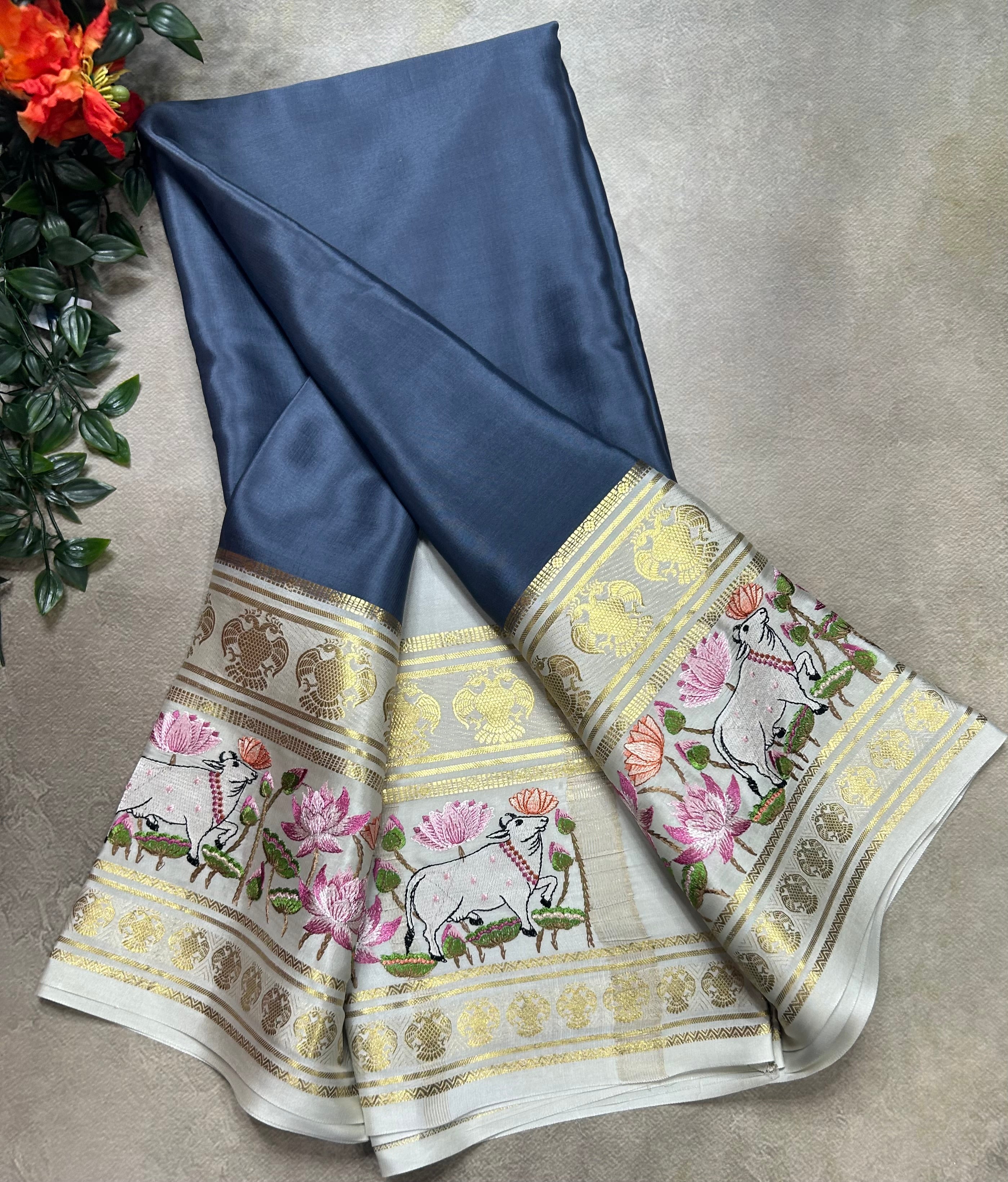 3D embroidery pure mysore silk-105 saree