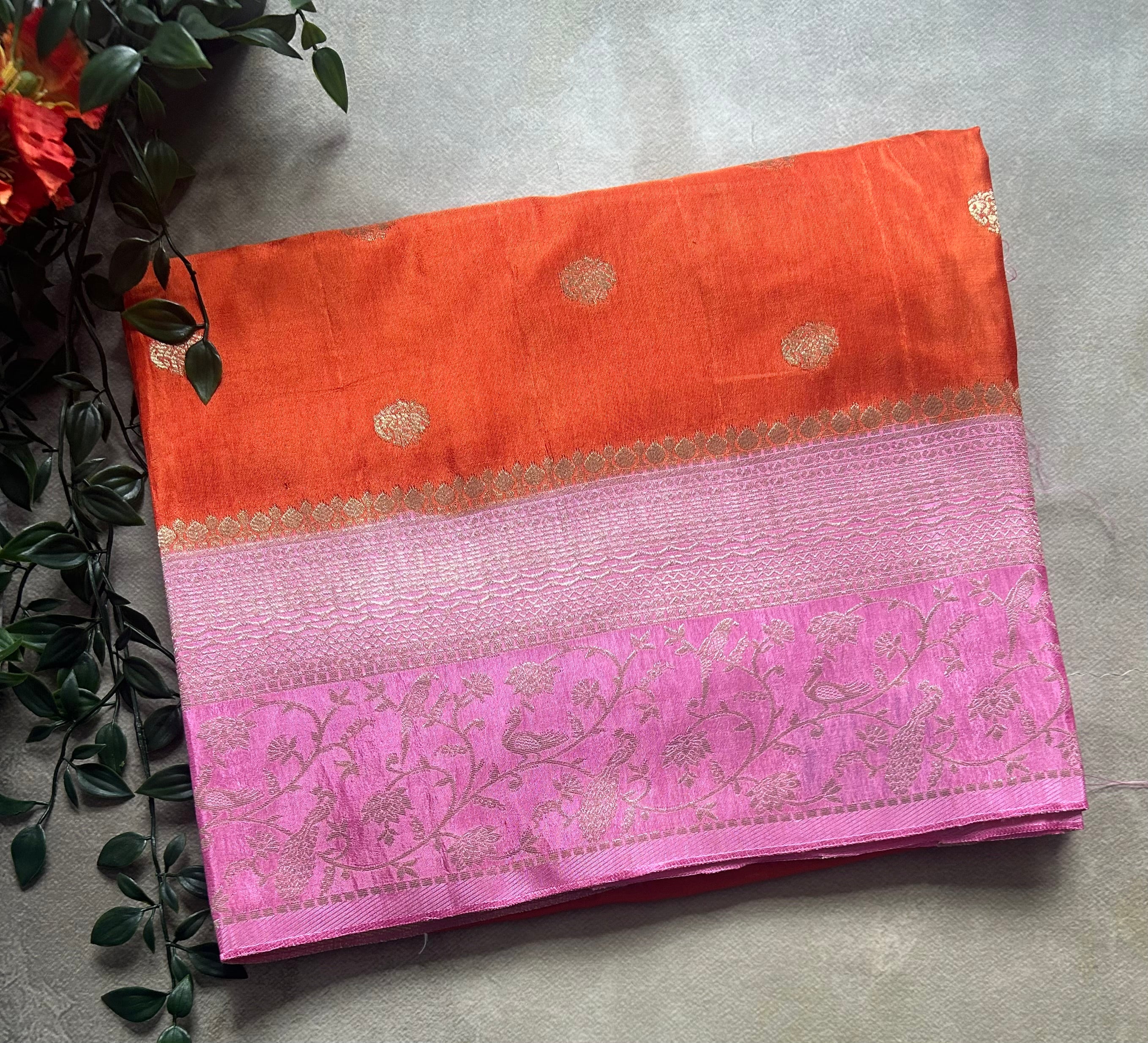 Orange small Butta satin crepe 103 saree