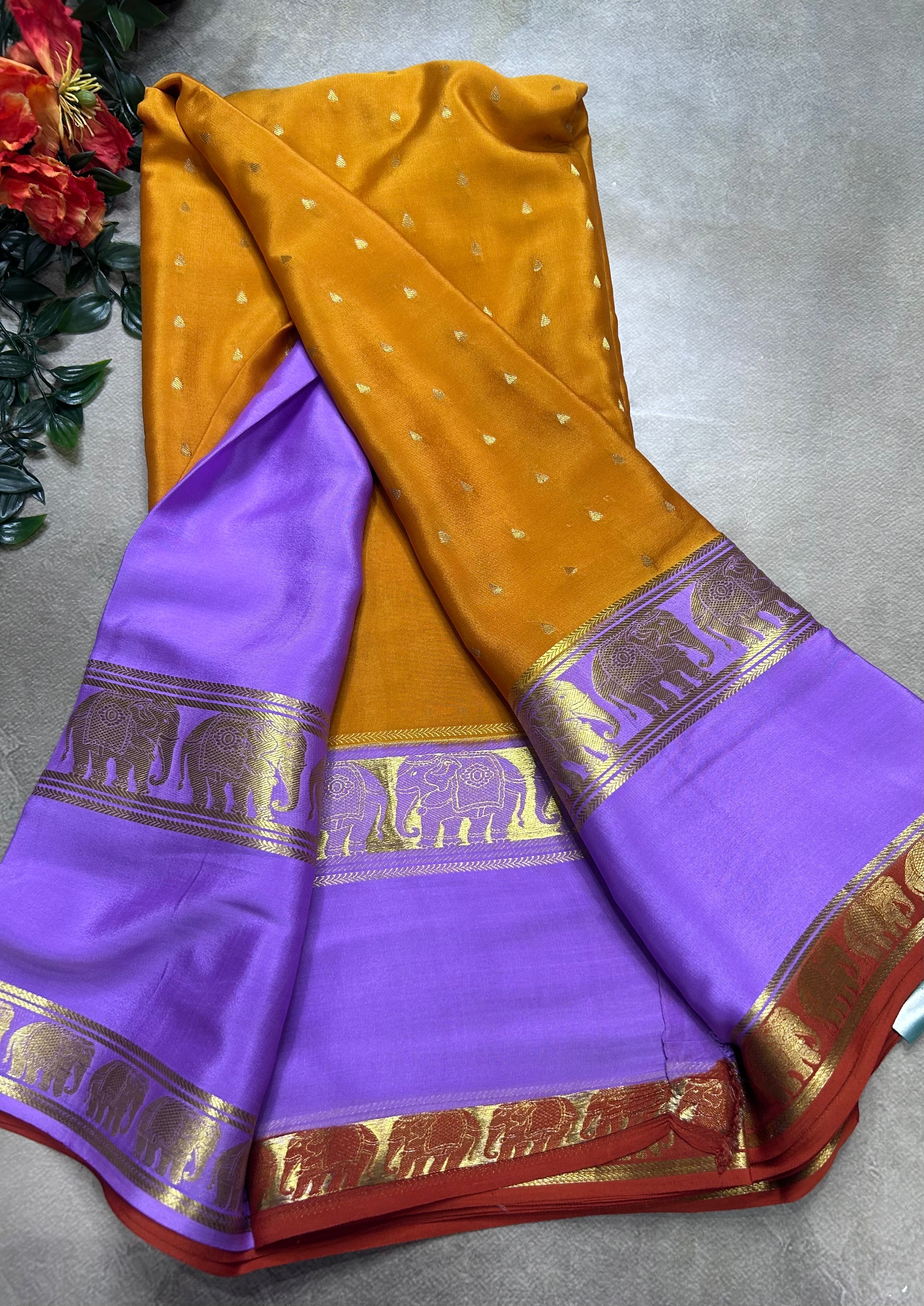 Mustard Yellow bentex border pure mysore silk saree(YMS106)