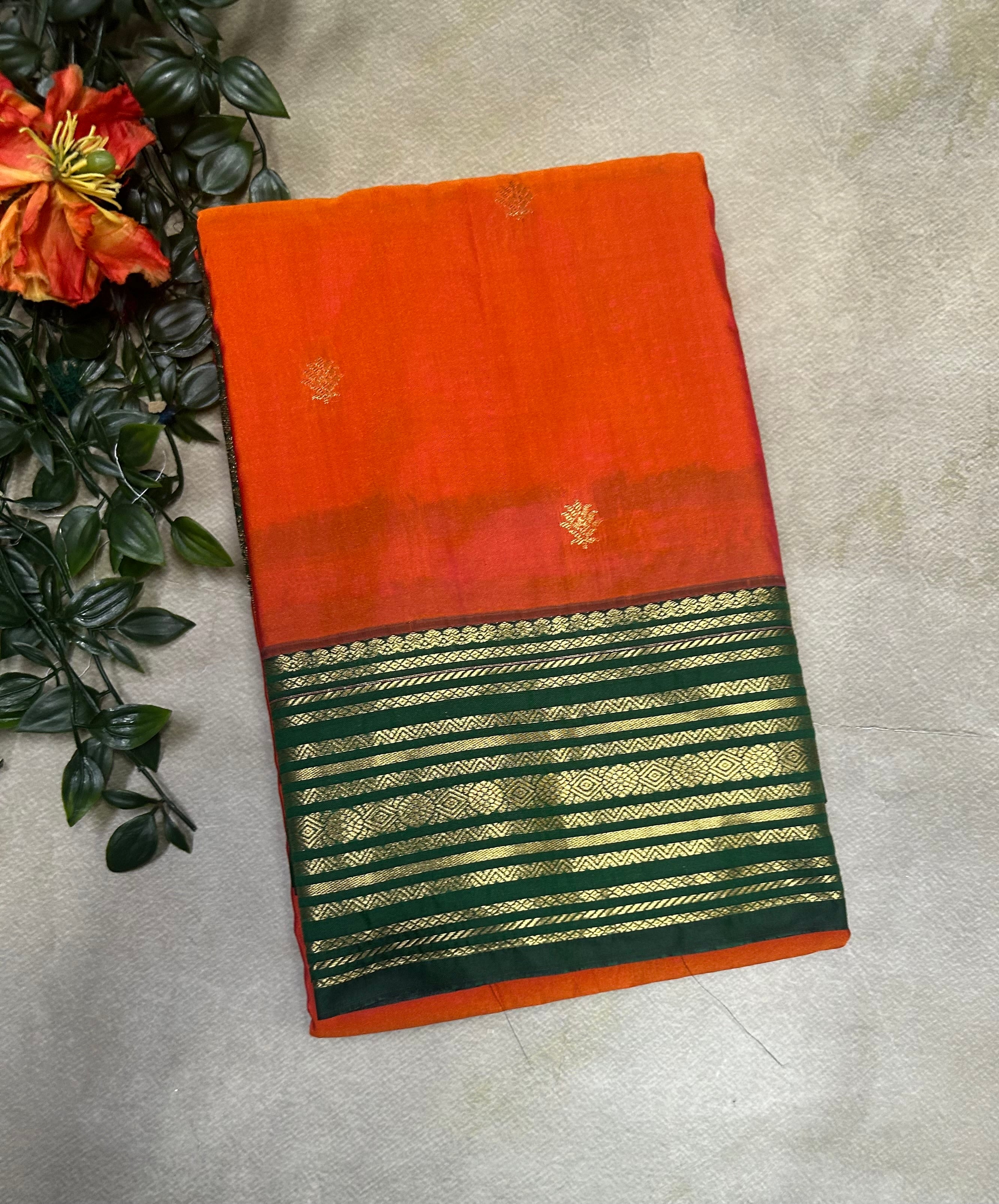 Orange small border semi Kanchi-105 saree