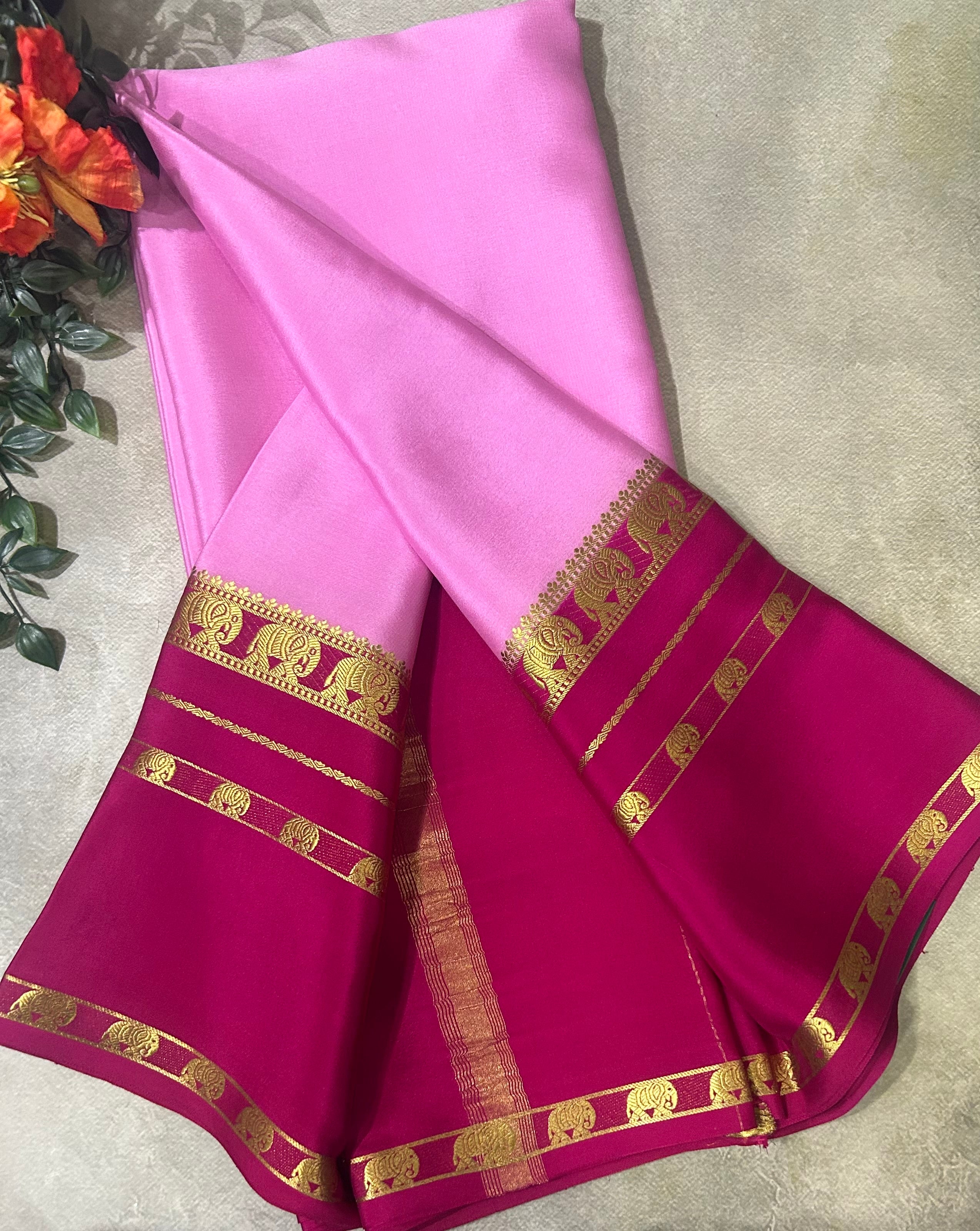 Light pink bentex border pure Mysore silk 104 saree