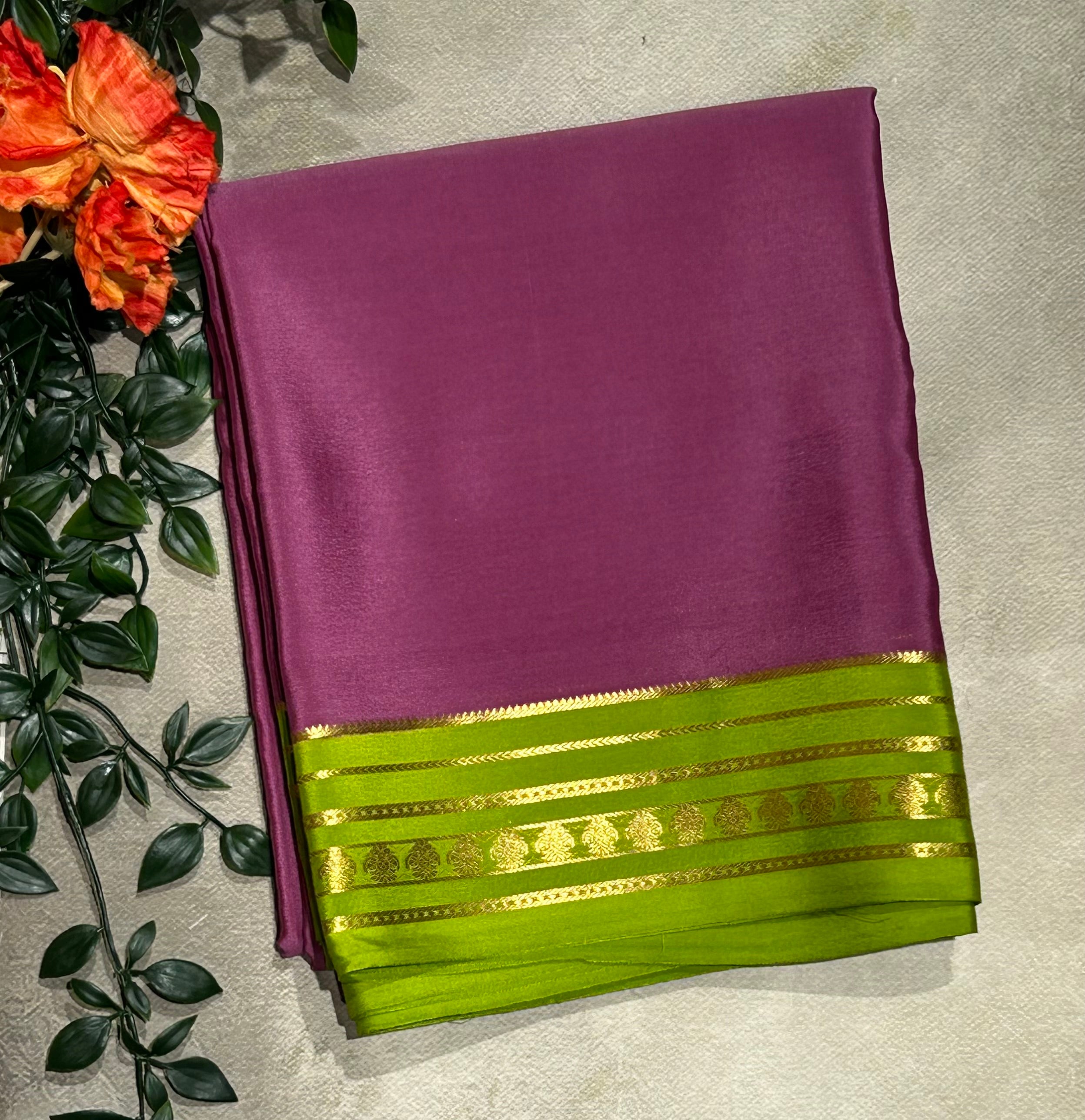 Dark onion pink stripes border pure Mysore silk-103 saree