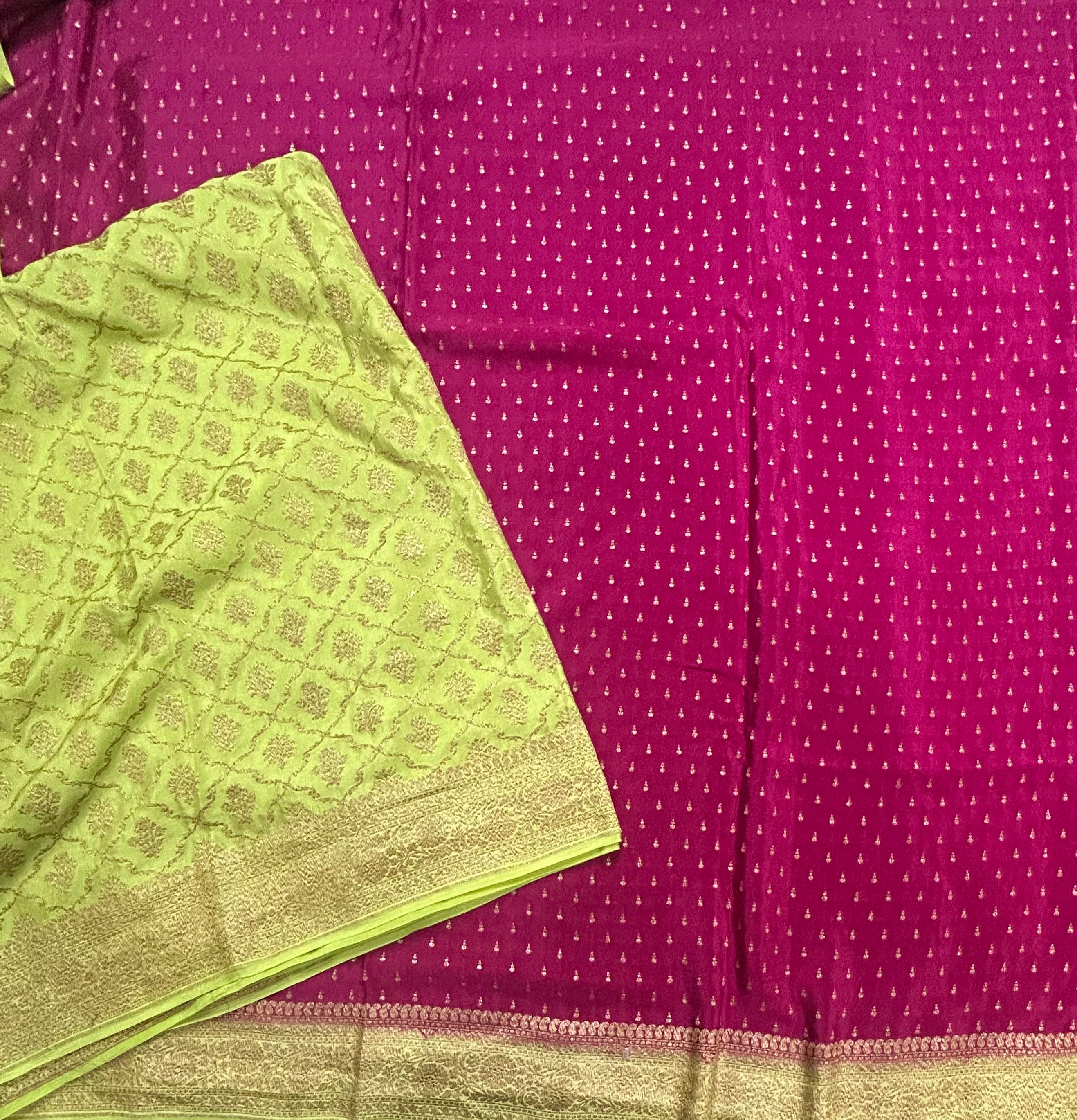Rani pink small Butta pure Benarasi crepe 104 saree