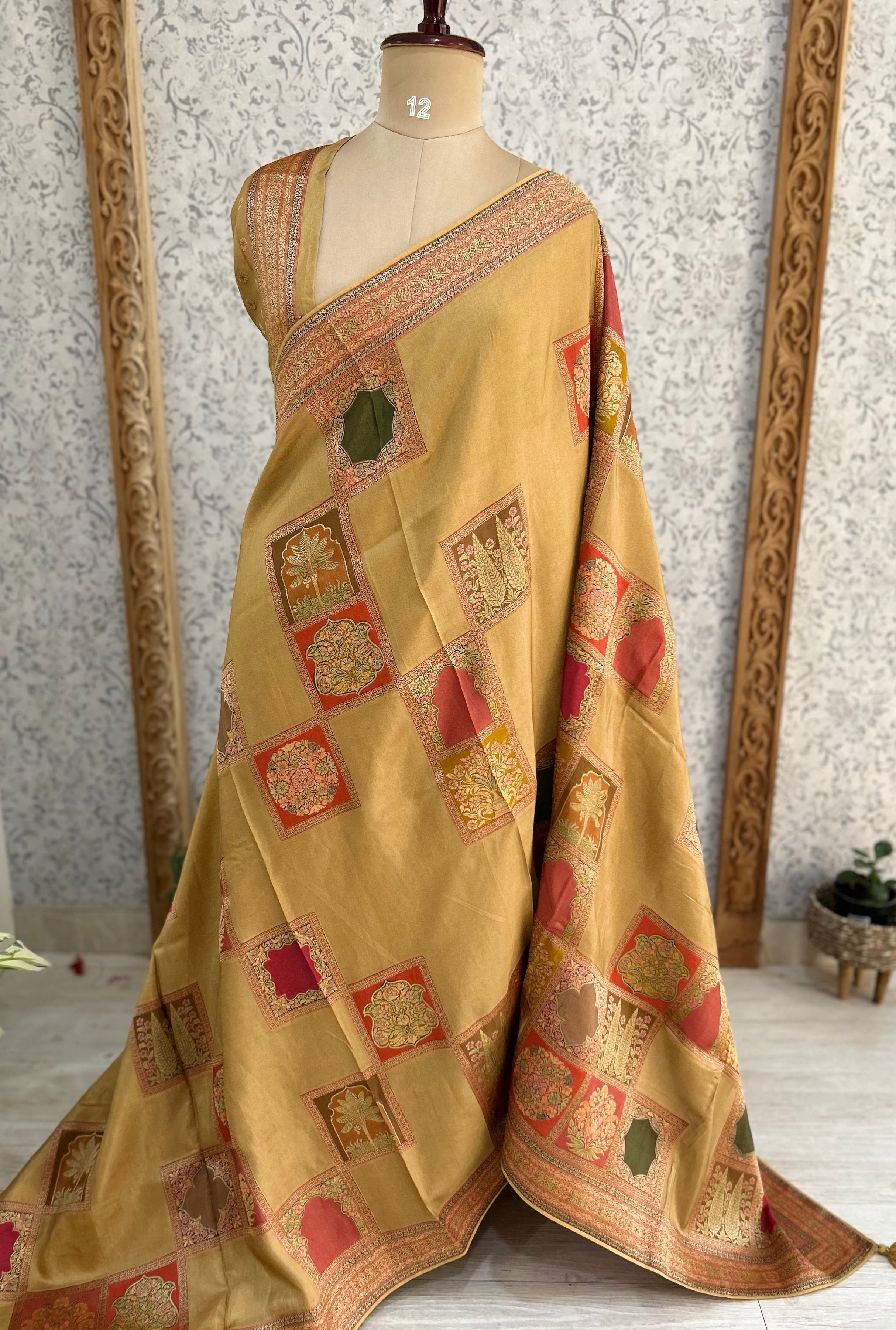 Beige dola crepe silk saree 101