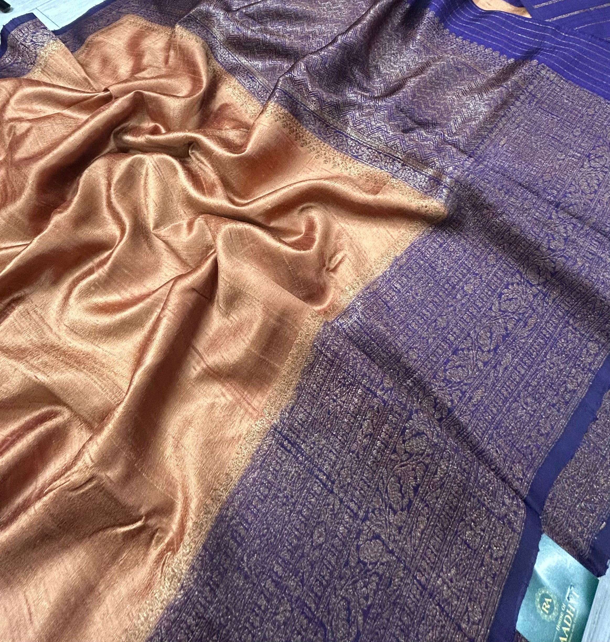 Dark peach small butta pure tussar crepe 104 silk saree