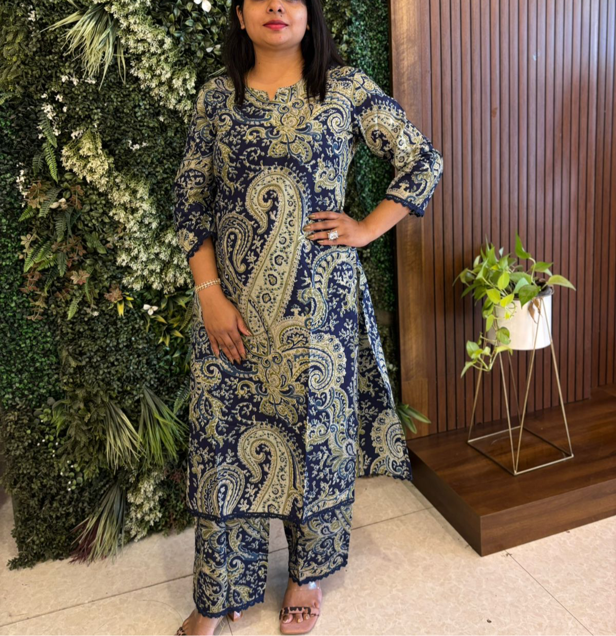 "KALI" Blue & Green Kalamkari Mul Cotton Cord Set Kurtha