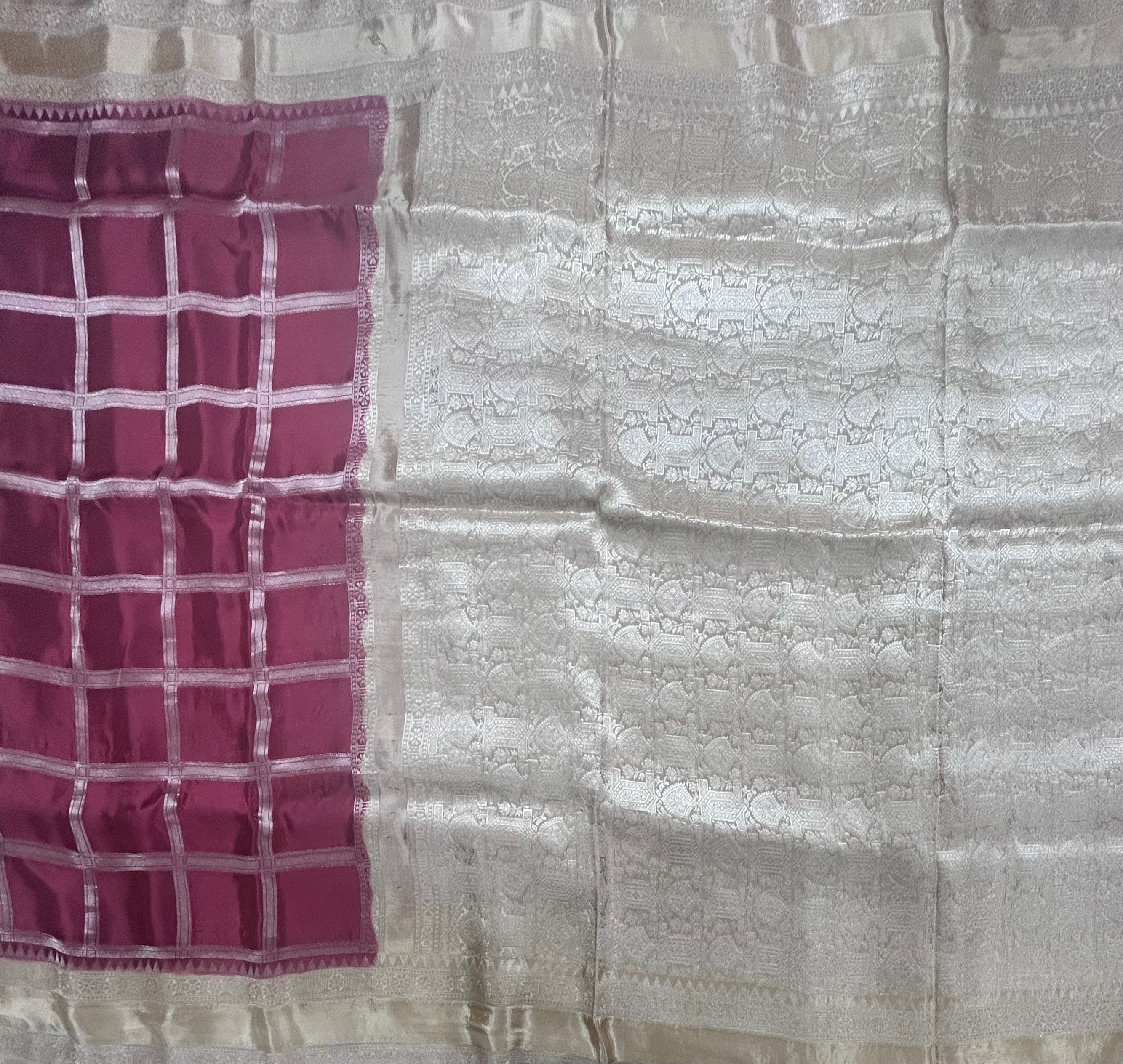 Rust orange checks n bentex border semi crepe 106 saree
