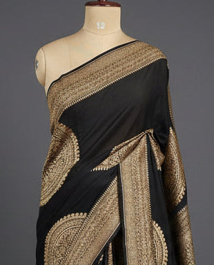Black big Butta Banarasi pure crepe saree -101