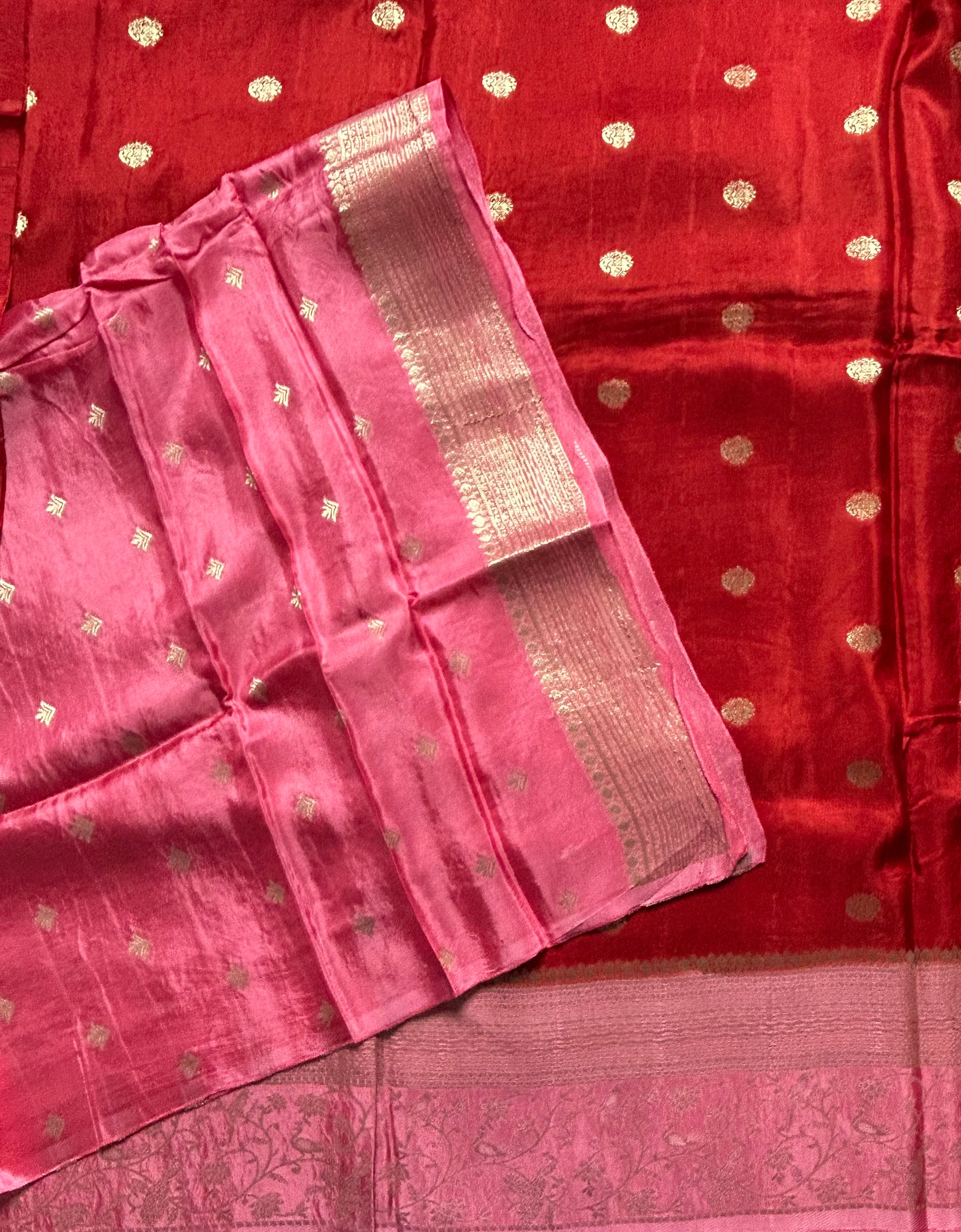 Red small Butta satin crepe 103 saree