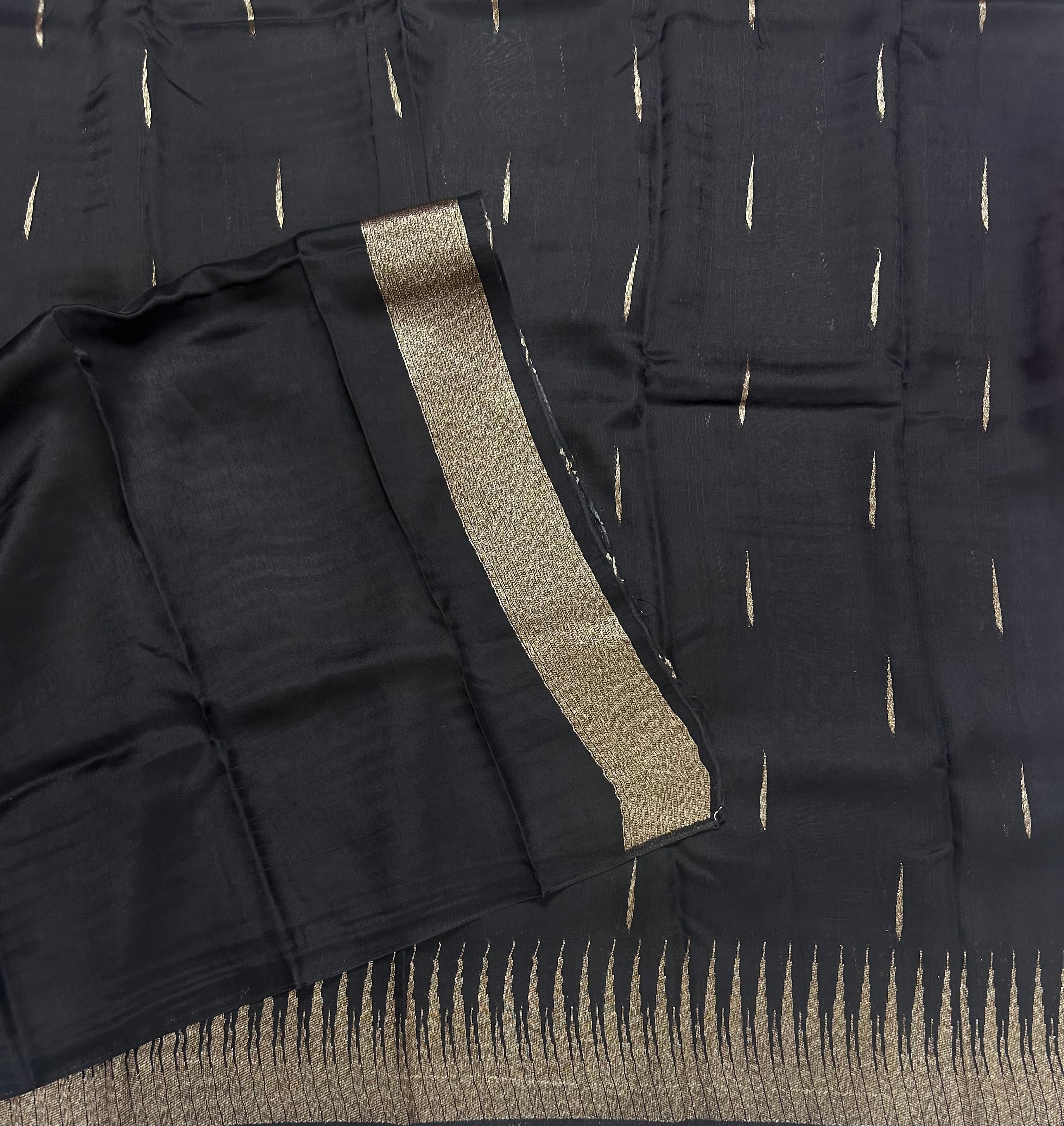 Black temple border tussar crepe 106 silk saree