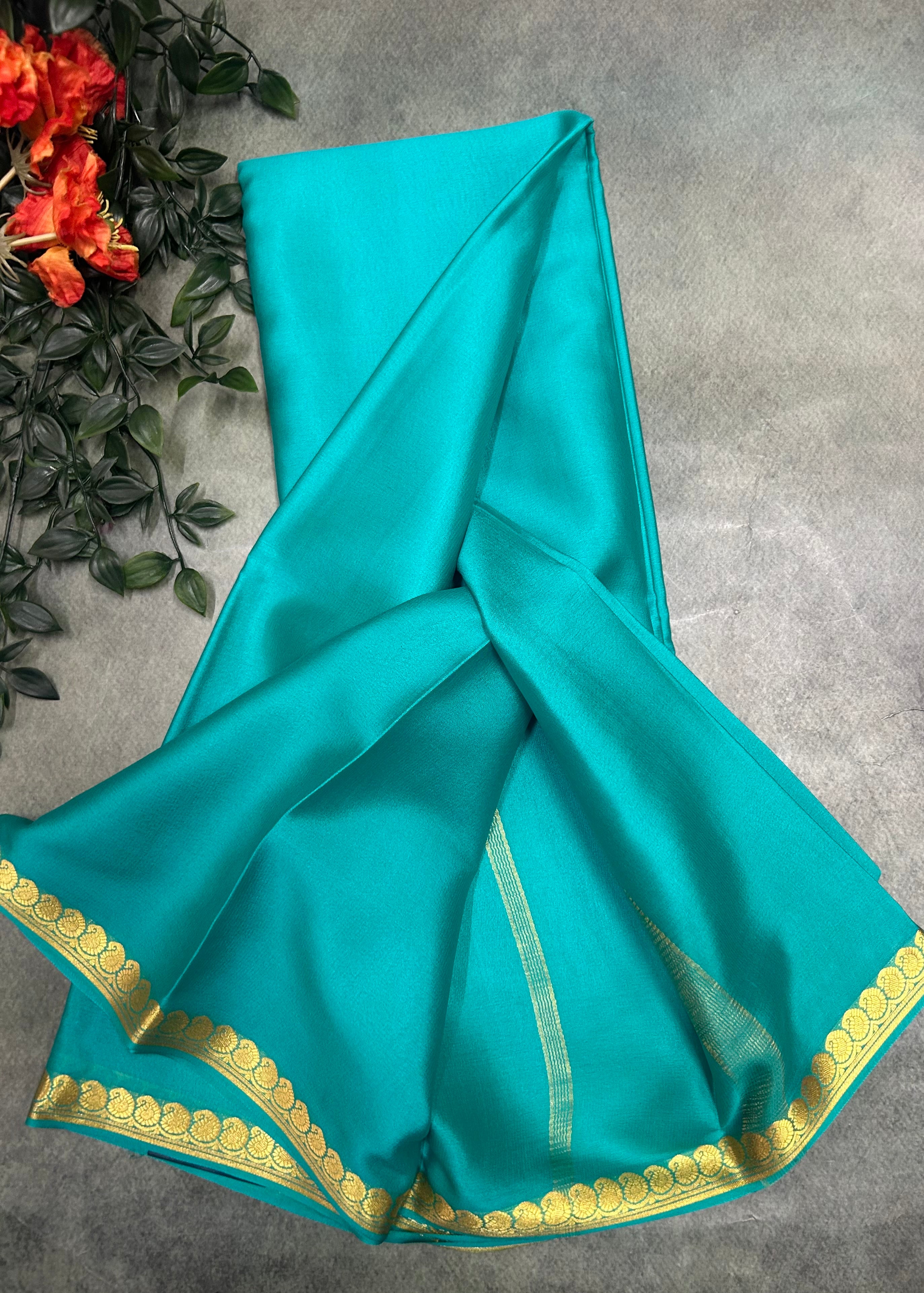 Rama green pure Mysore crepe silk saree