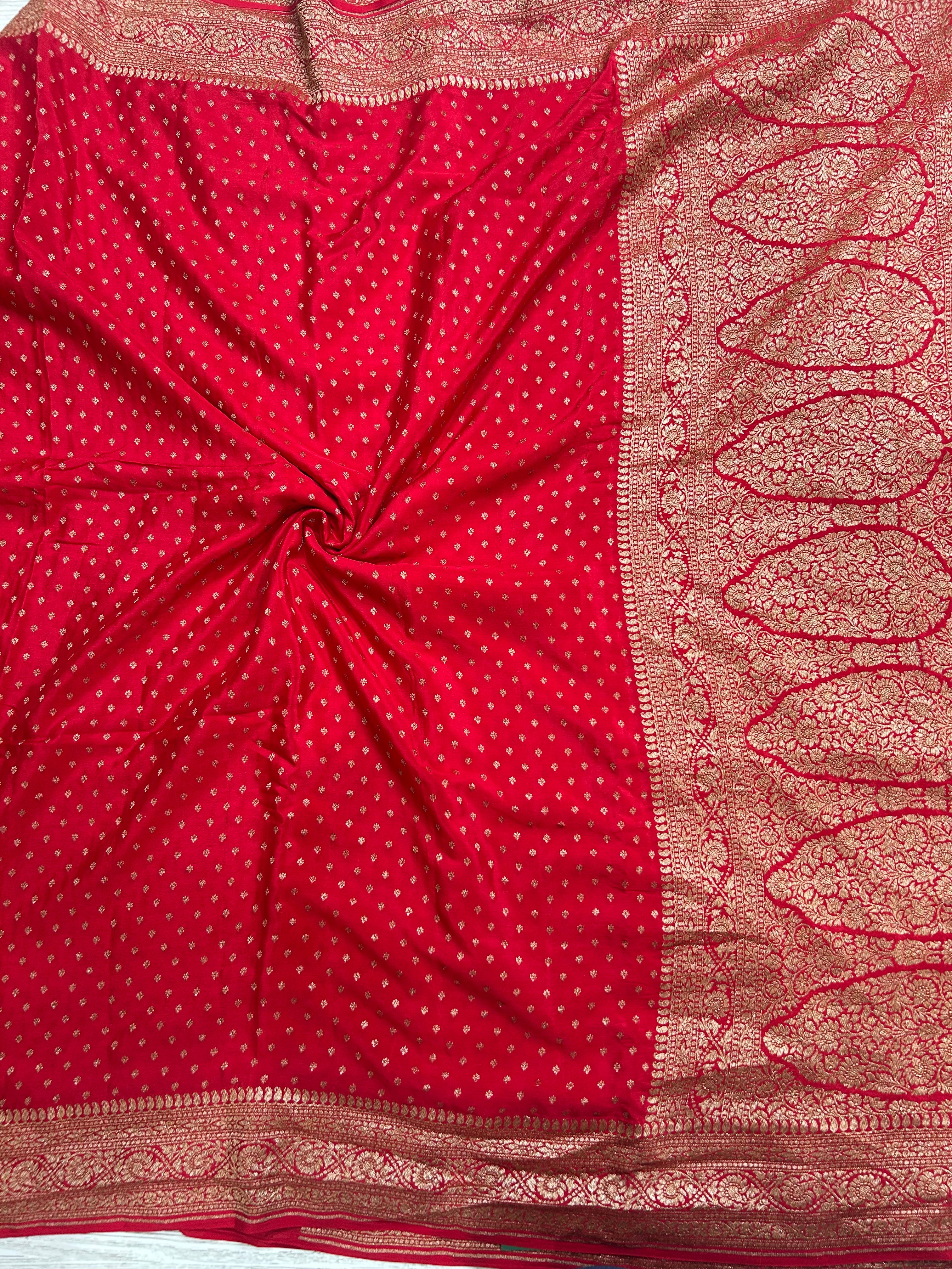 Red small Butta pure Benarasi crepe 106 saree