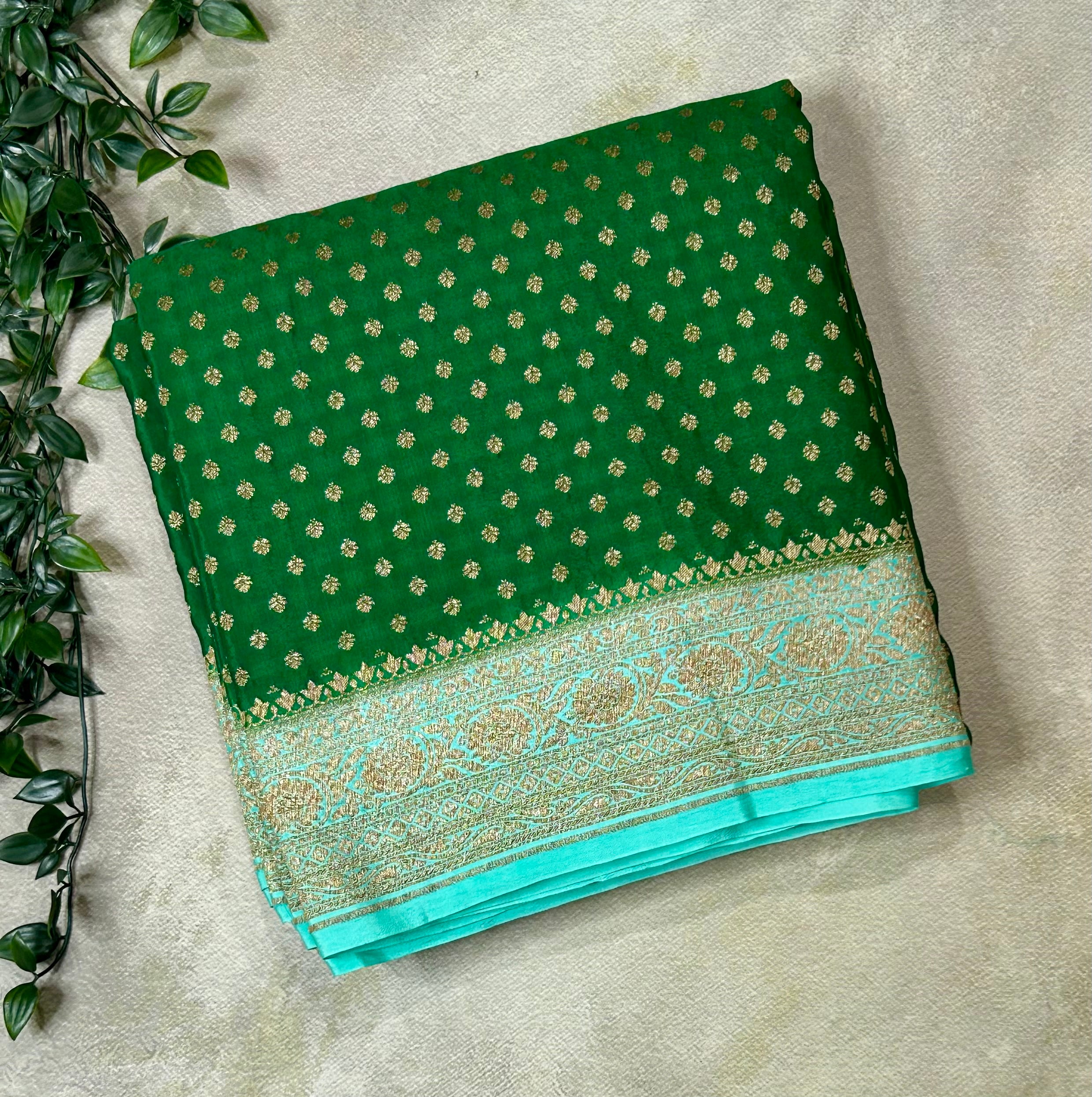 Bottle green small butta pure banarasi crepe-09 silk saree