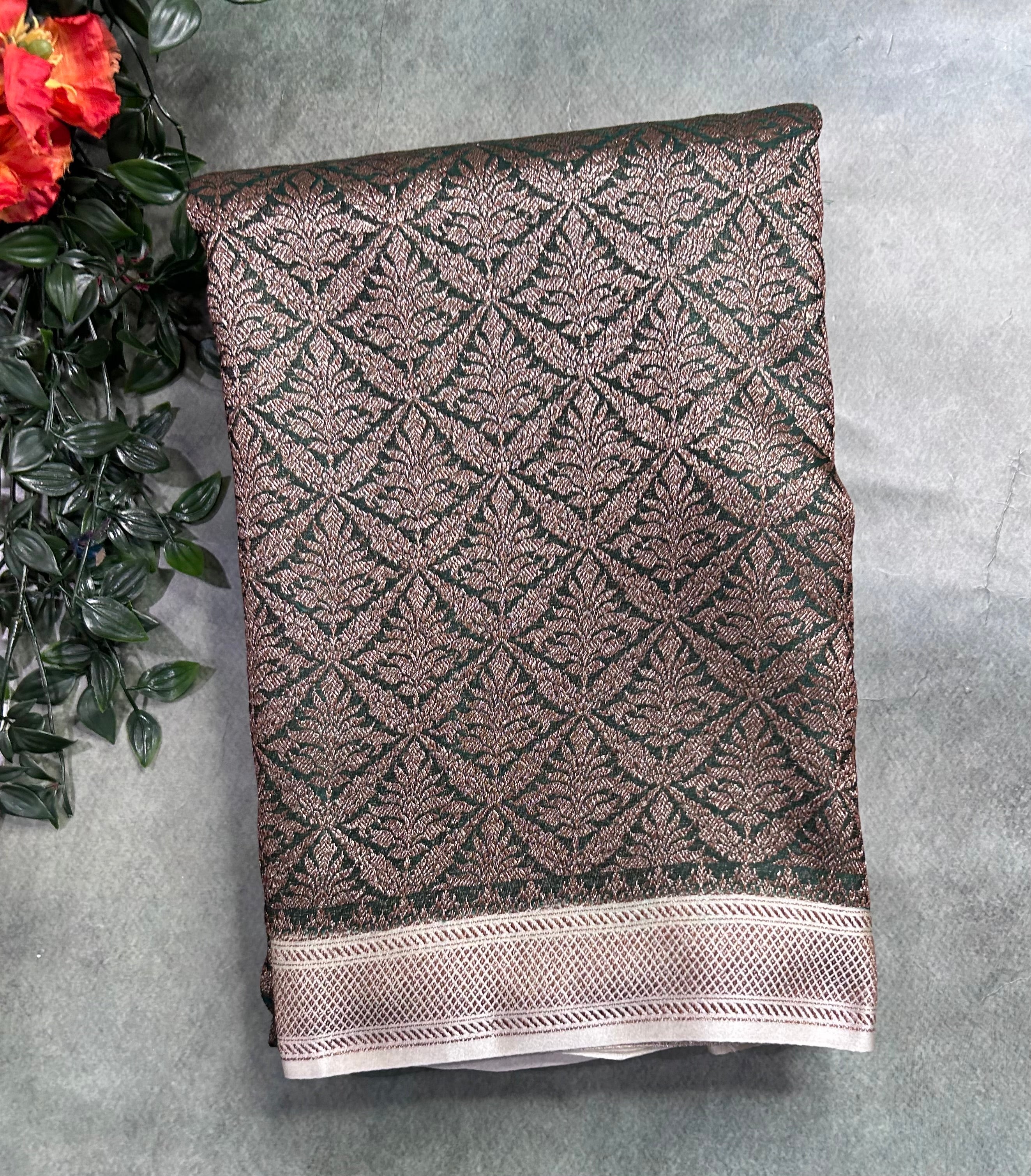 Bottle green brocade soft semi georgette 105 saree