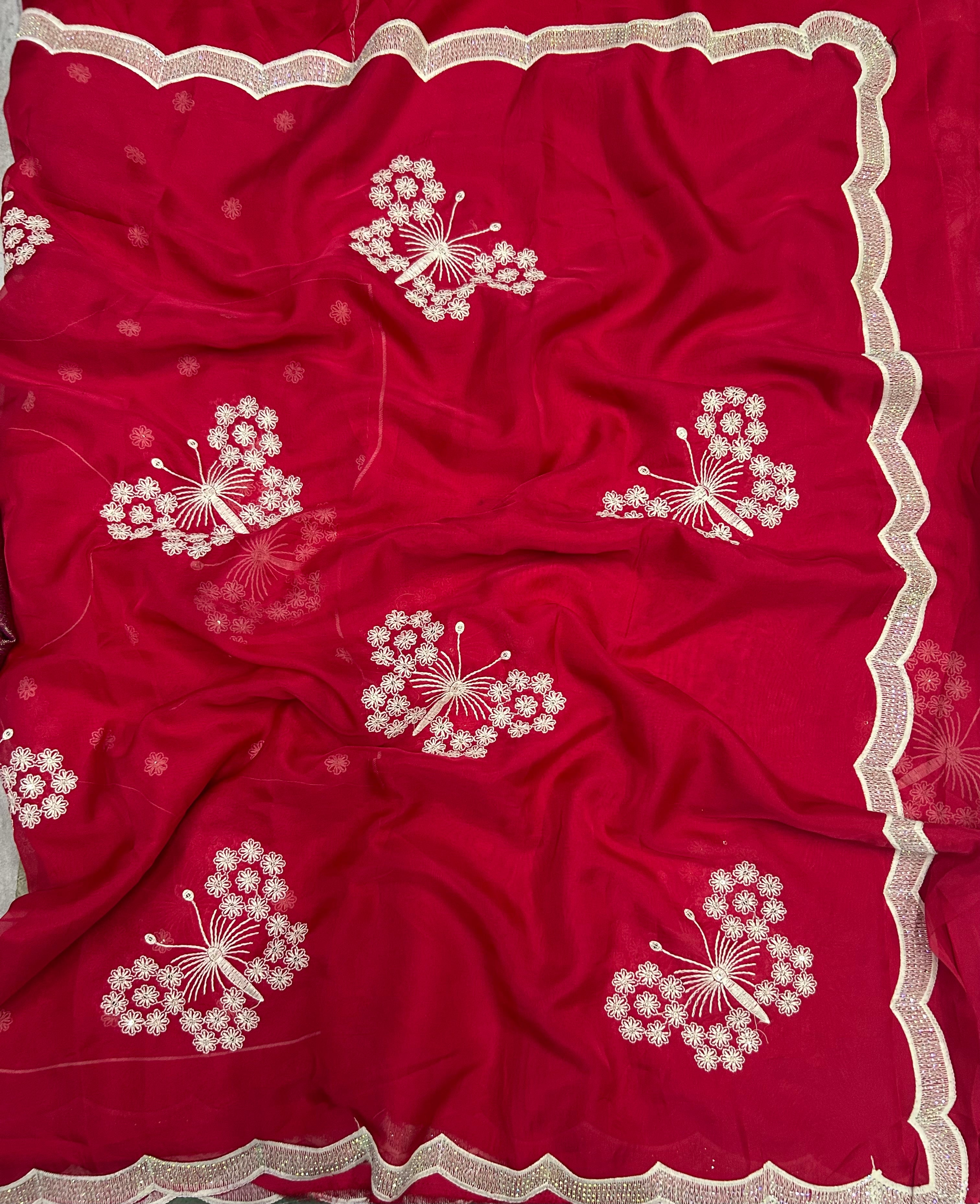 Rani Pink scallop border semi silk saree