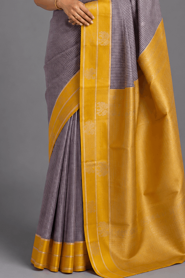 Yellow Checks Soft Silk Saree 109
