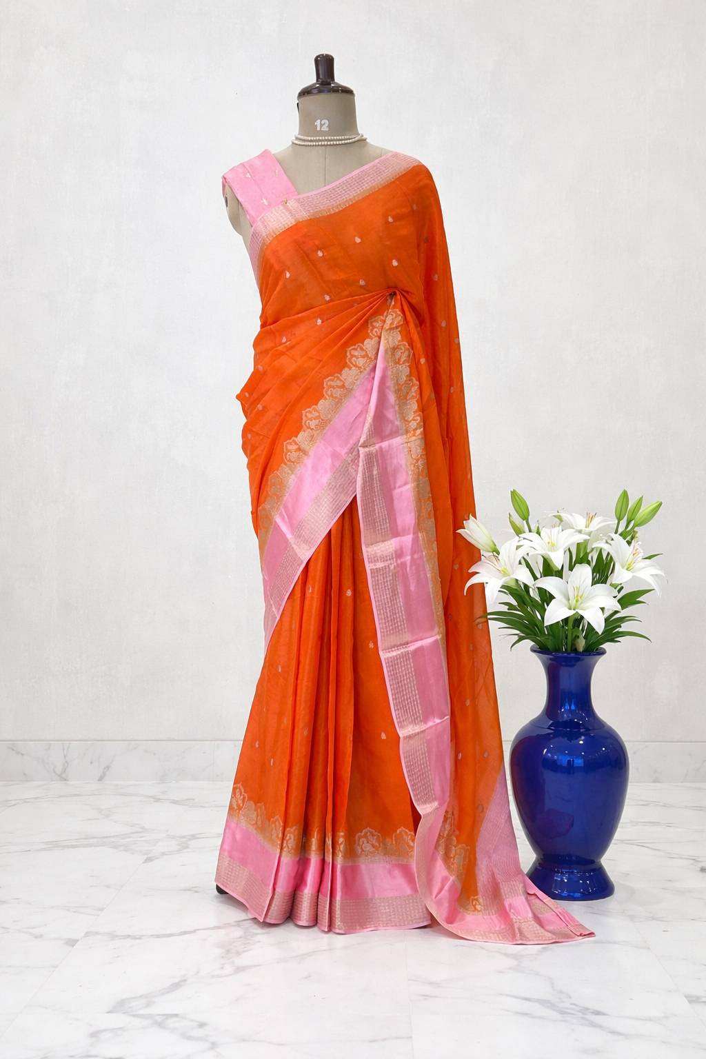 Orange n peach chinnon 102 crepe saree