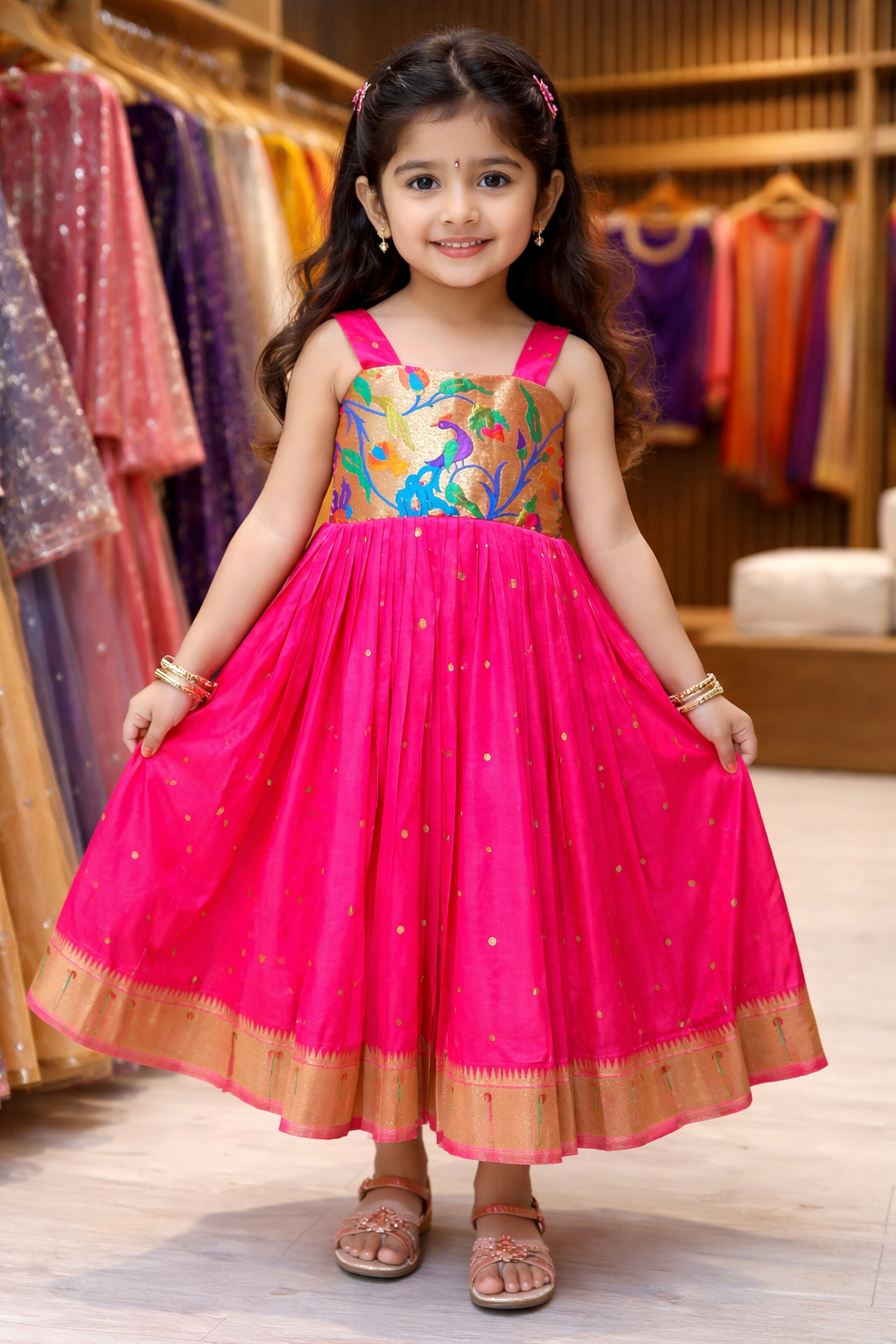 Rani pink paithani work small border Lehenga