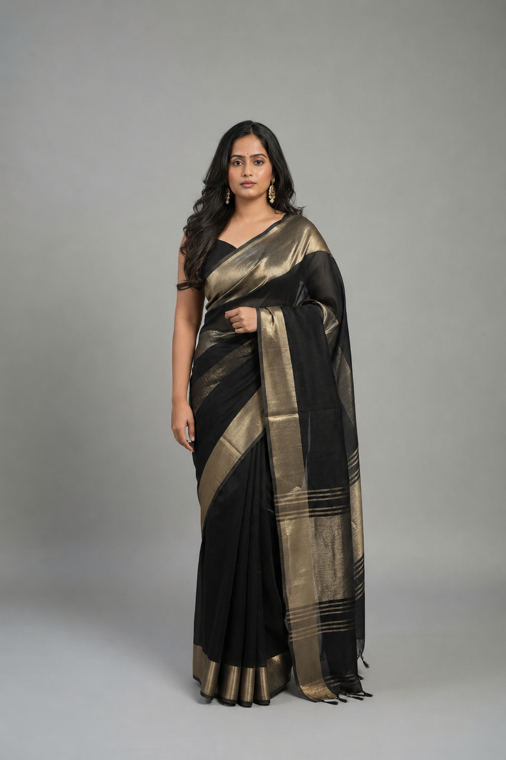 Black n Gold Organza Tissue Party Wear 107 Saree