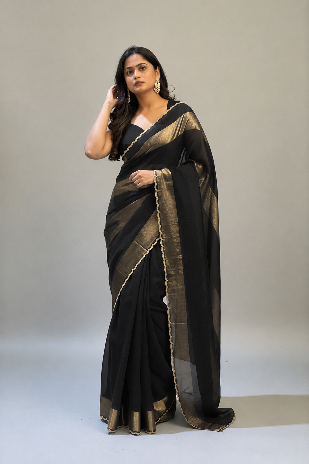 Black n Gold Organza Tissue Party Wear 107 Saree