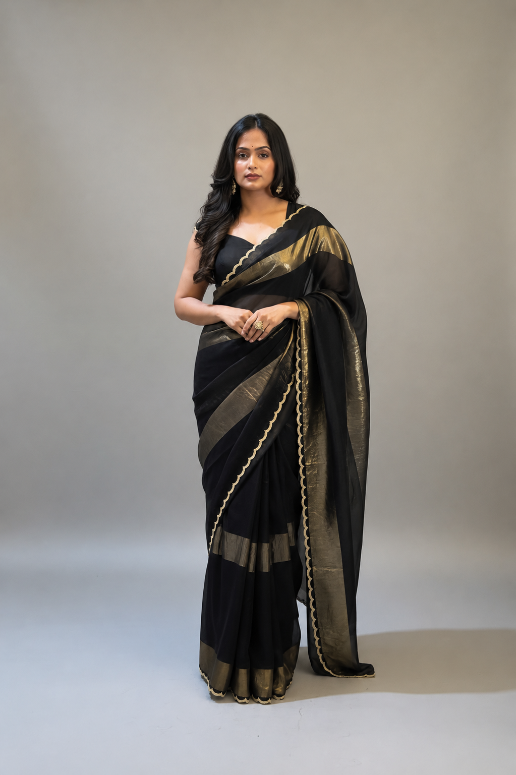 Black n Gold Organza Tissue Party Wear 107 Saree