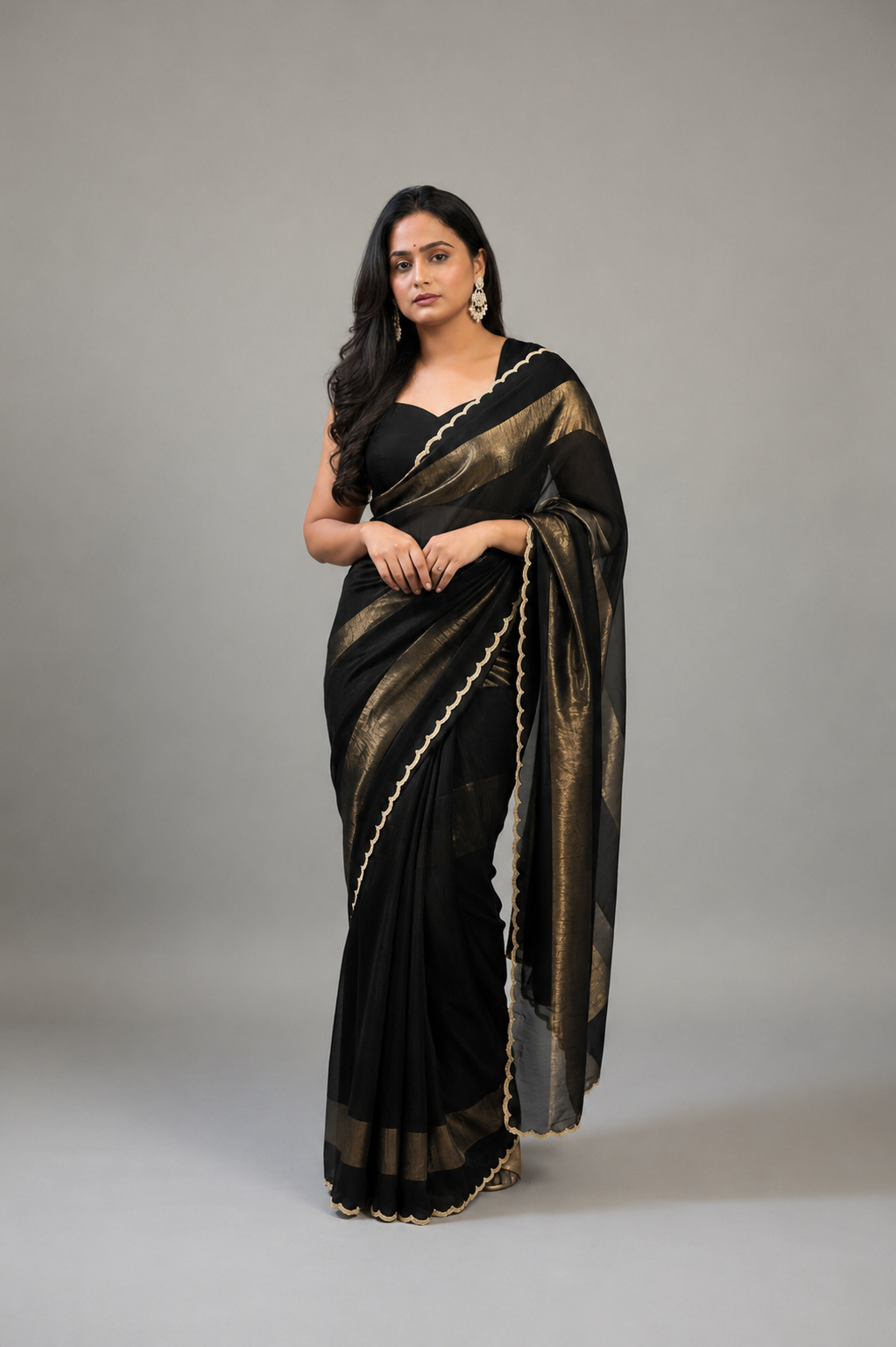 Black n Gold Organza Tissue Party Wear 107 Saree