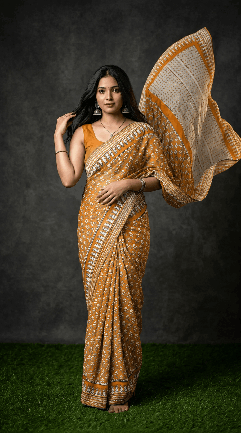 Light Orange Georgette Mirror Work Party Wear Saree 107
