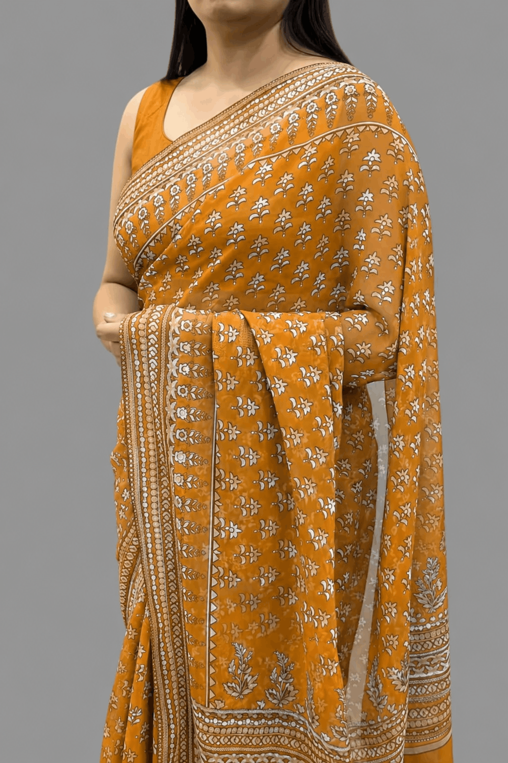 Light Orange Georgette Mirror Work Party Wear Saree 107