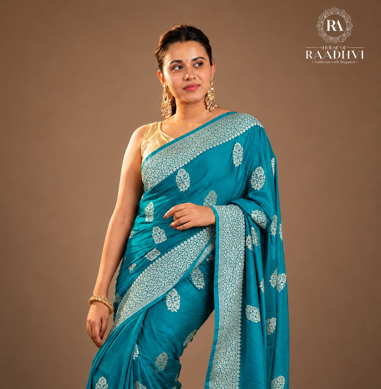 Rama green big butta designer soft crepe silk