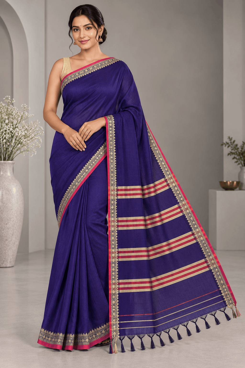Navy Blue Narayanpet Cotton Saree 109