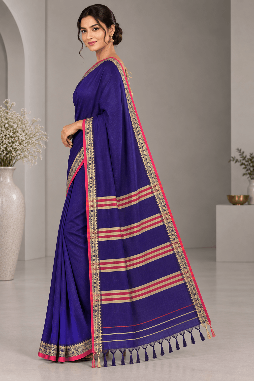 Navy Blue Narayanpet Cotton Saree 109