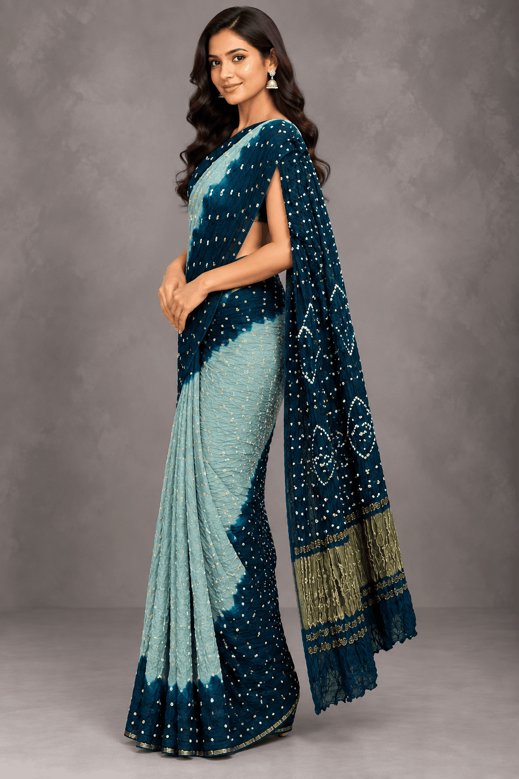 Green Bandhani Crepe Silk Saree 110