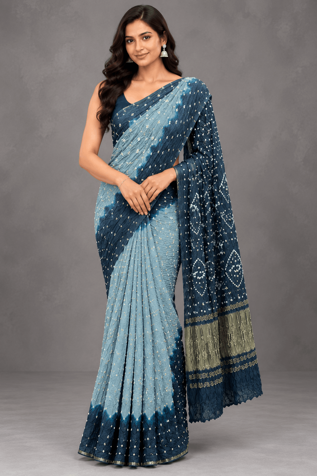 Pastel Blue Bandhani Crepe Silk Saree 110