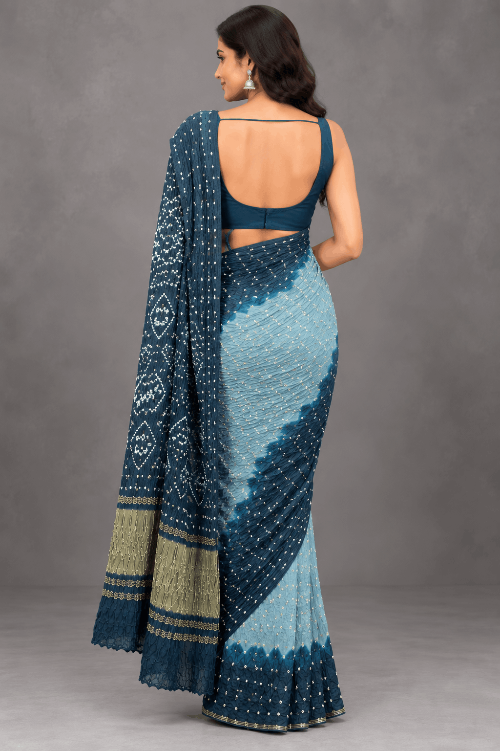 Pastel Blue Bandhani Crepe Silk Saree 110