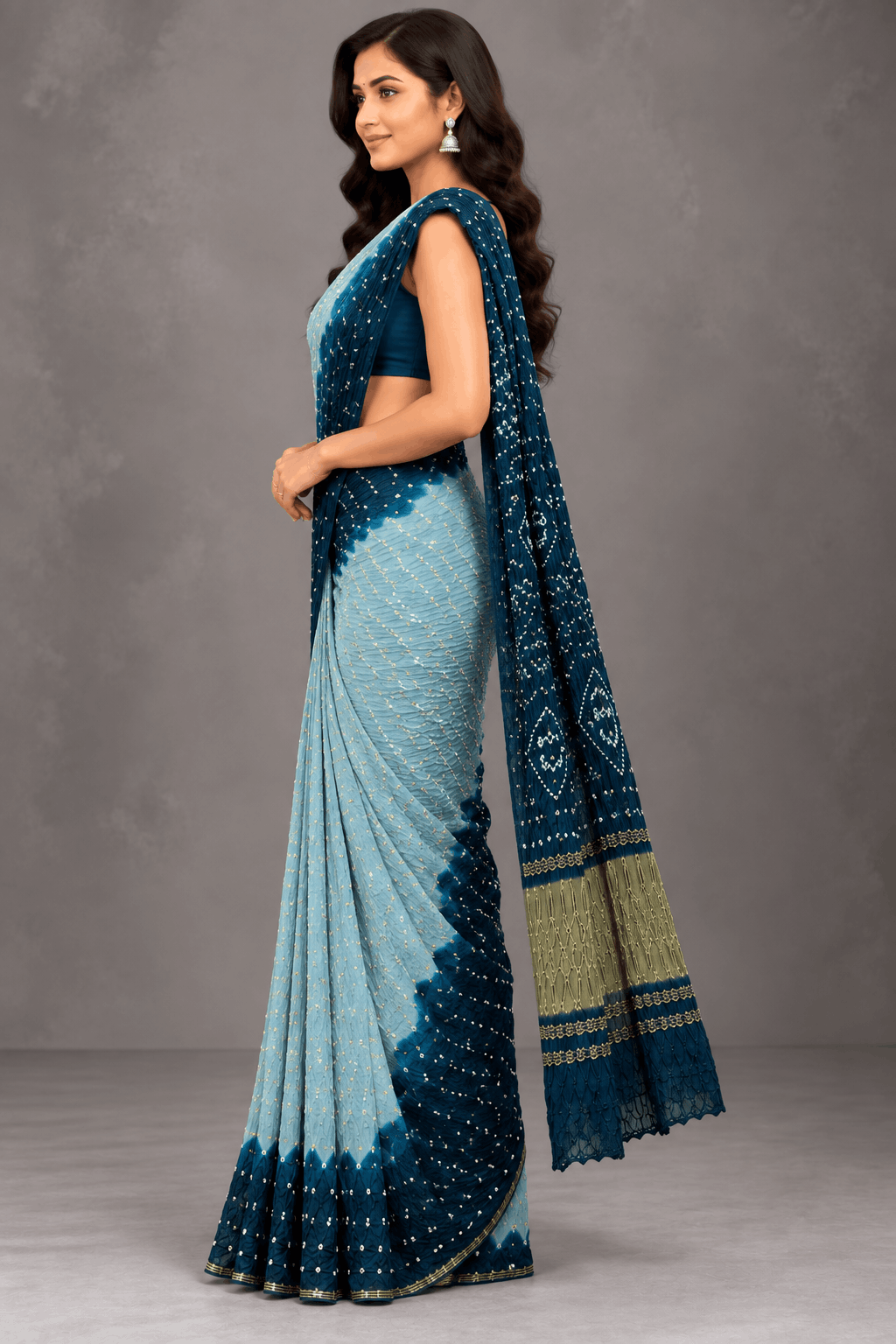 Pastel Blue Bandhani Crepe Silk Saree 110