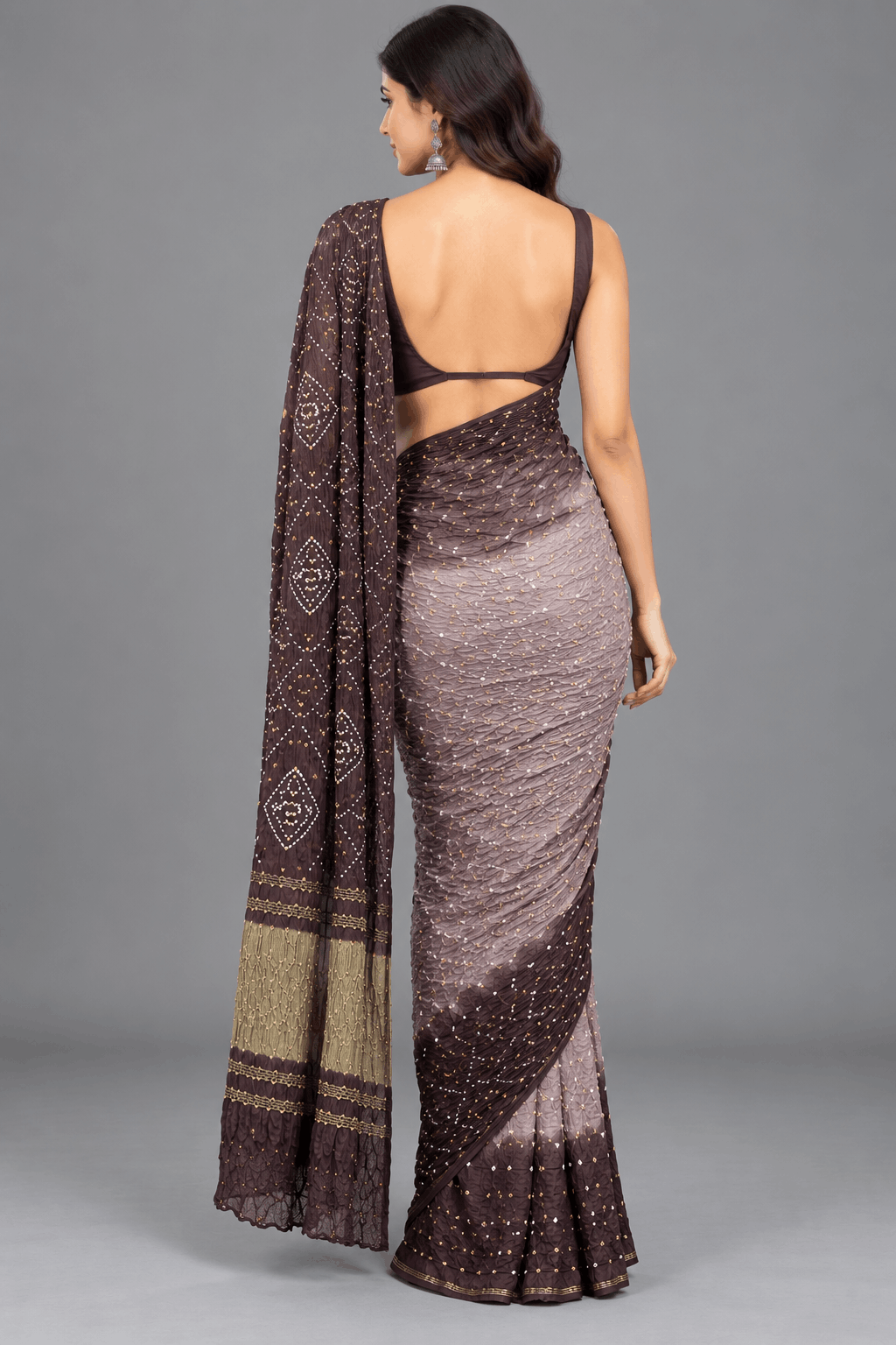 Beige Bandhani Crepe Silk Saree 110