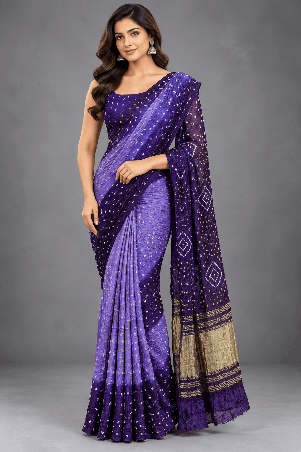 Lavender Bandhani Crepe Silk Saree 110