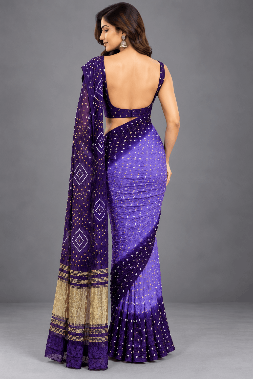 Lavender Bandhani Crepe Silk Saree 110