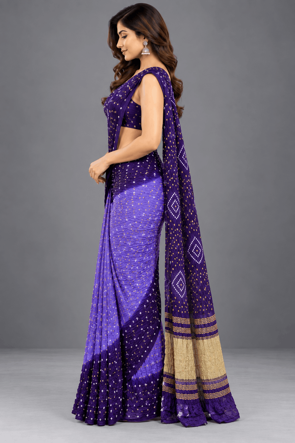 Lavender Bandhani Crepe Silk Saree 110
