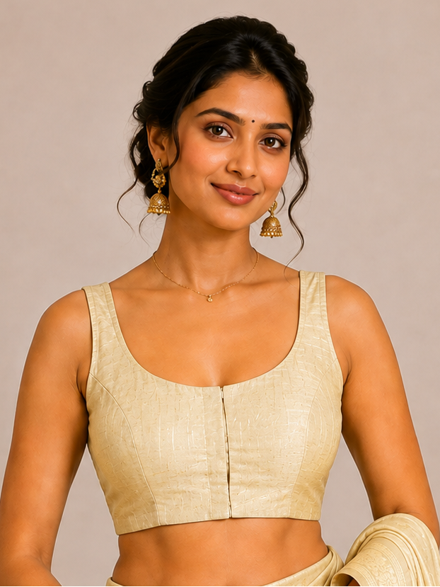 Cream Raw Silk Sleeveless Blouse 109