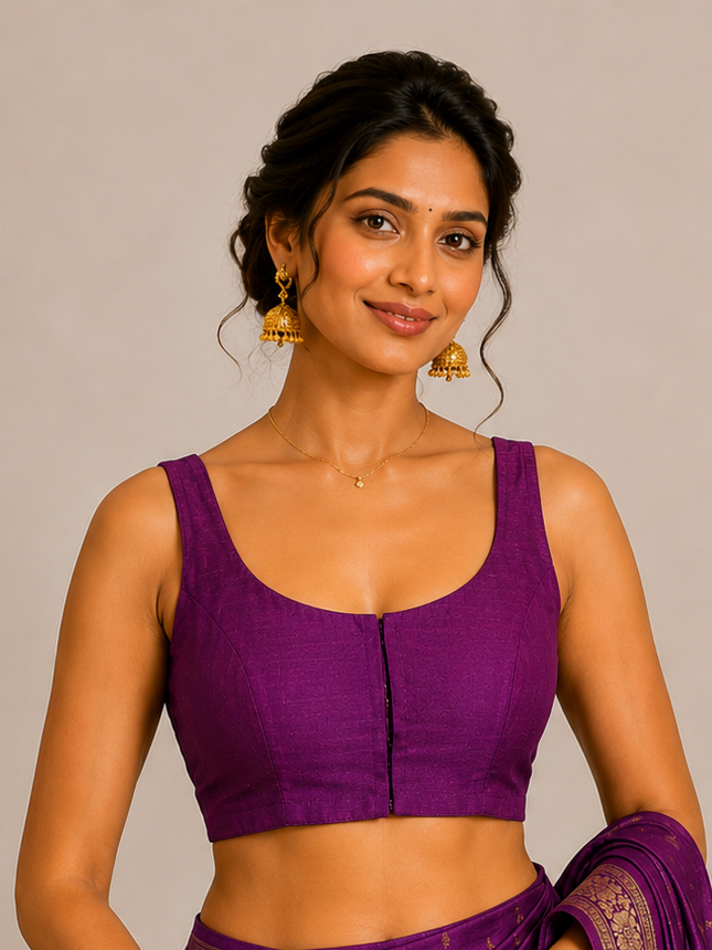Magenta Raw Silk Sleeveless Blouse 109