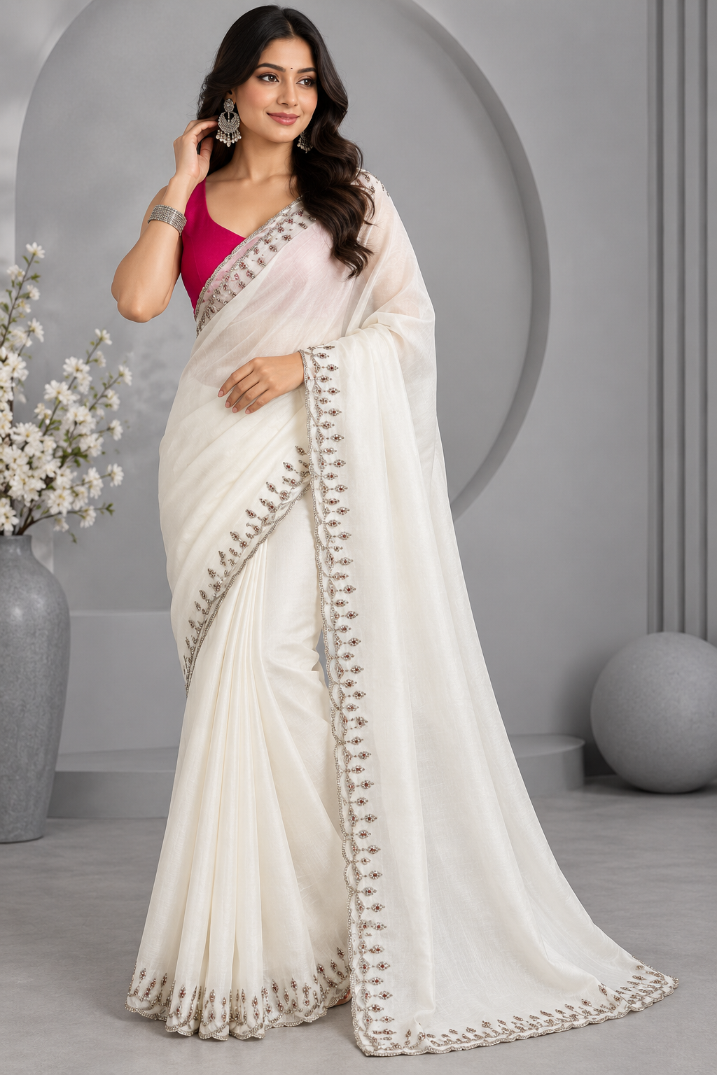 Cream Tissue Party Wear Saree 109