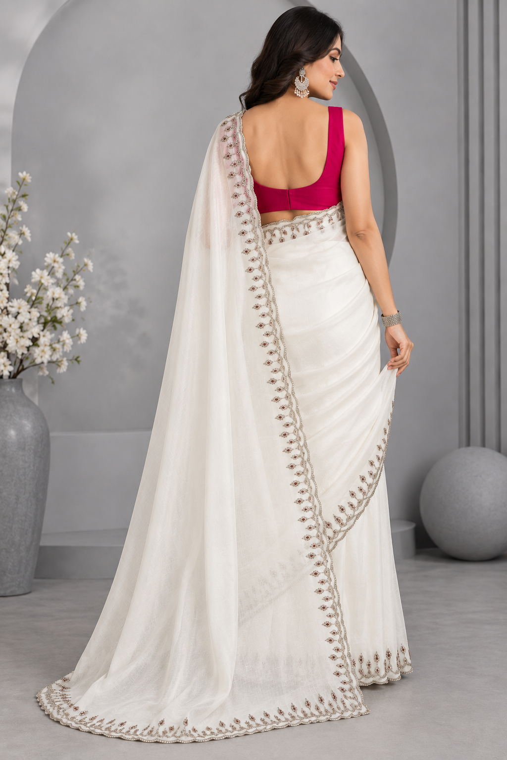 Cream Tissue Party Wear Saree 109
