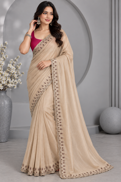 Beige Tissue Party Wear Saree 109