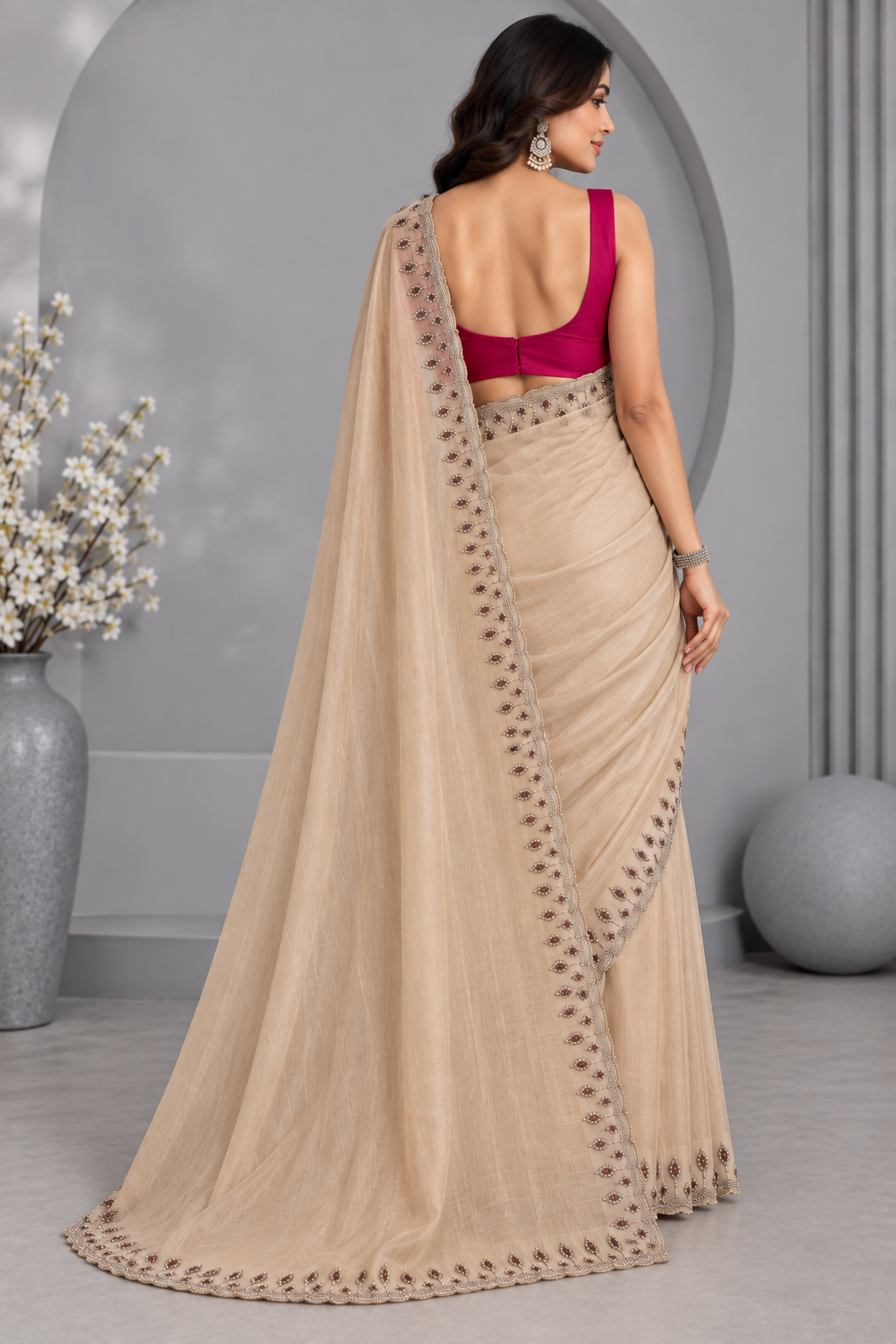 Beige Tissue Party Wear Saree 109