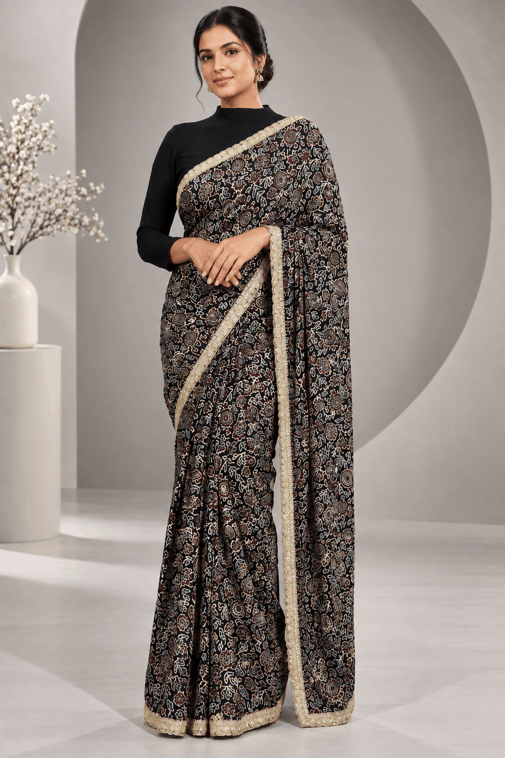 Black Pure Modal Silk Saree 109