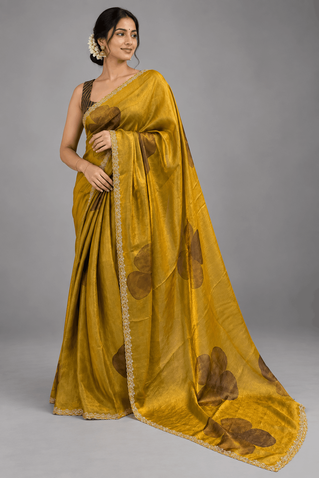 Gold Glass Tissue Party Wear Saree 109
