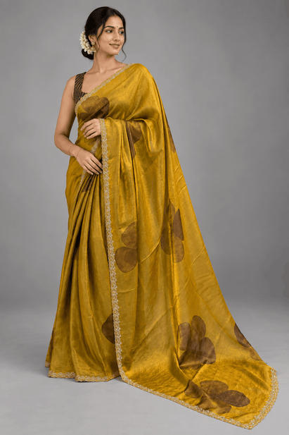 Gold Glass Tissue Party Wear Saree 109